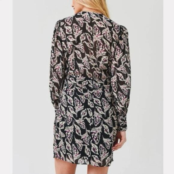 ba&sh Giselle Wrap Effect Ruched Crepe Cocktail Mini Dress Black Multi NWOT M - Picture 6 of 13